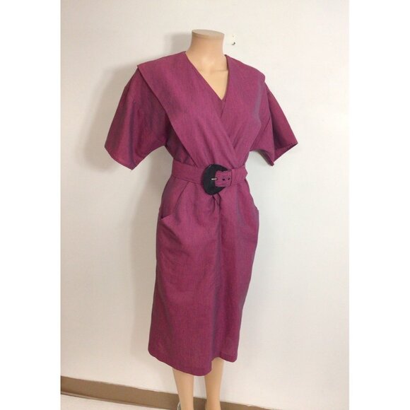 Vintage 80s Office Siren Dress Matching Belt Shoulder Pads Womens 10 - Picture 6 of 8